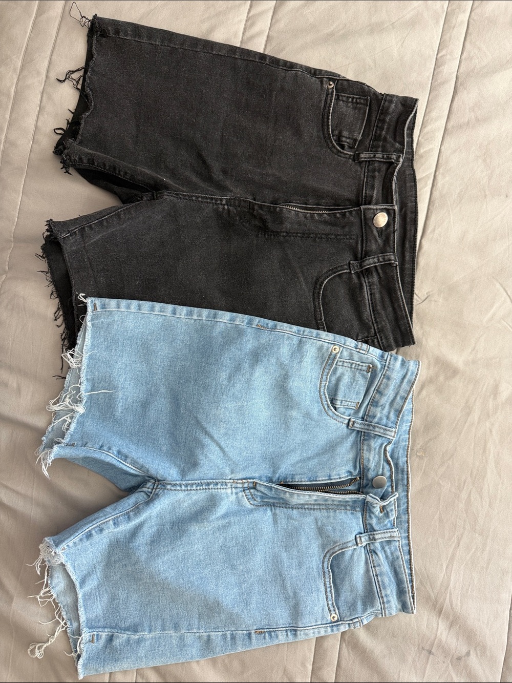 High-Waist Denim Shorts in Black and Light Blue